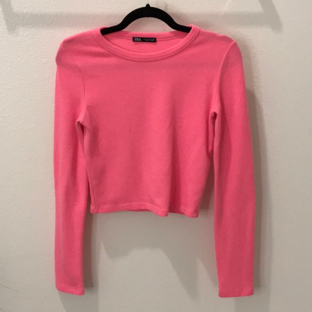 Zara Pink Long Sleeve Crop Top